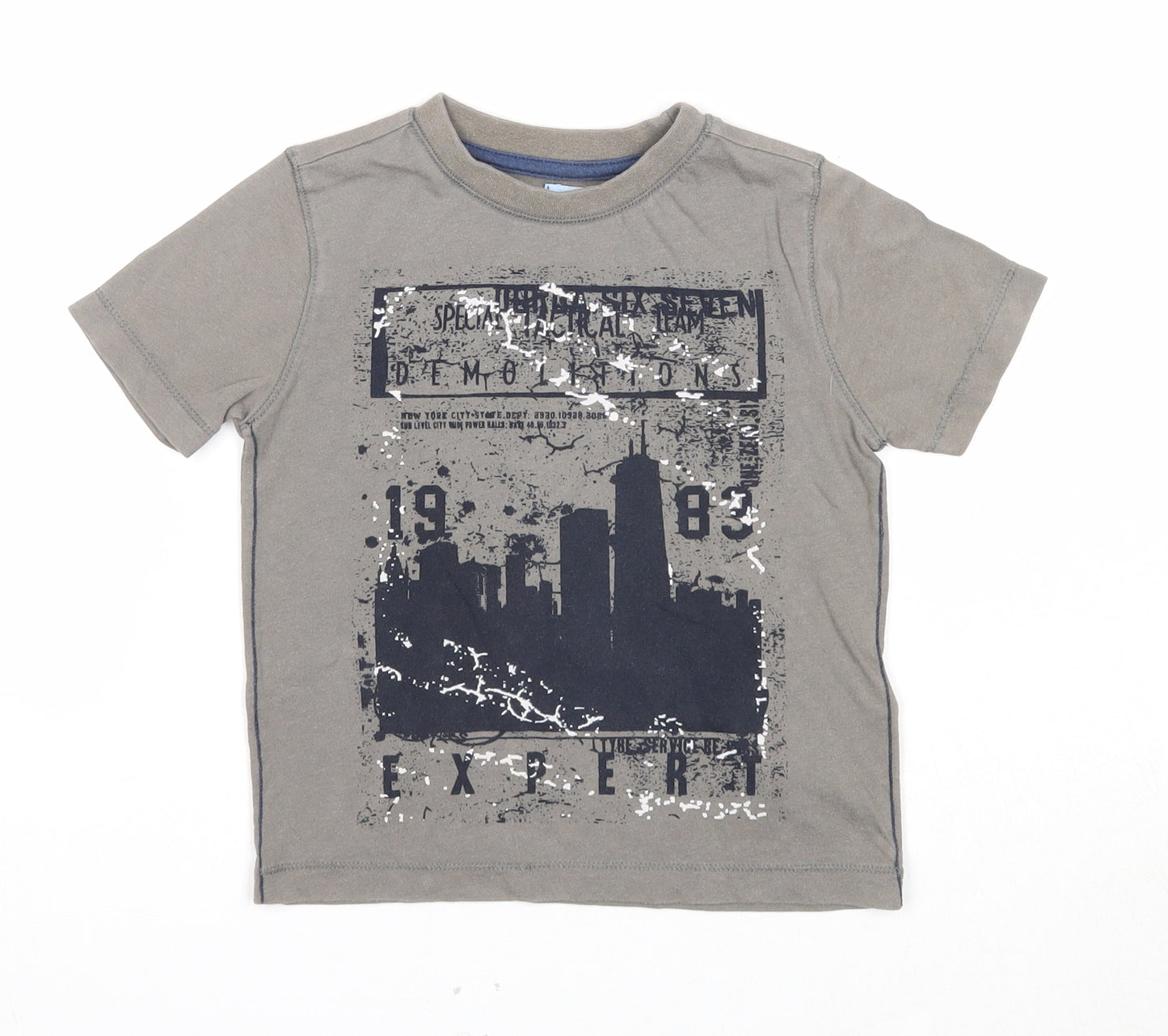 F&F Boys Grey Cotton Basic T-Shirt Size 2-3 Years Round Neck Pullover