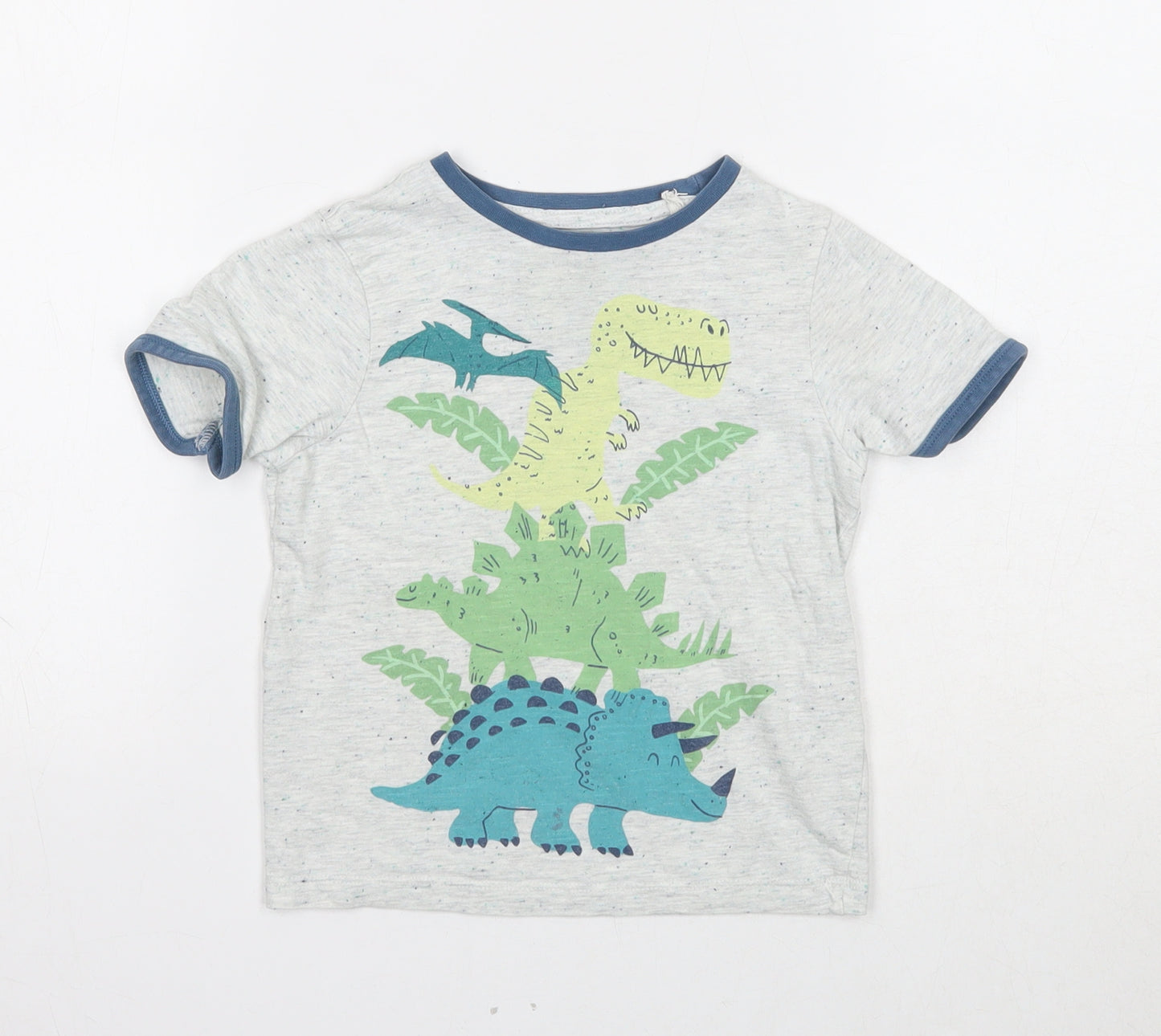TU Boys Grey Cotton Basic T-Shirt Size 2-3 Years Round Neck Pullover - Dinosaur