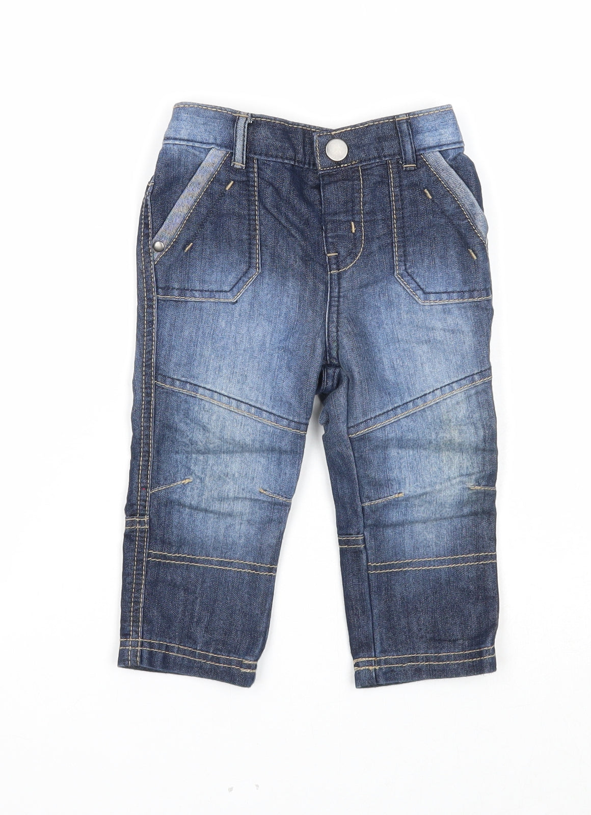 F&F Boys Blue Cotton Capri Trousers Size 9-12 Months Button