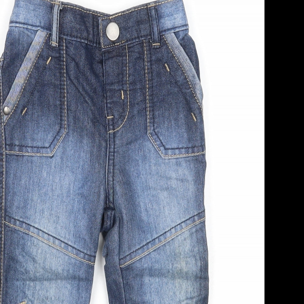 F&F Boys Blue Cotton Capri Trousers Size 9-12 Months Button