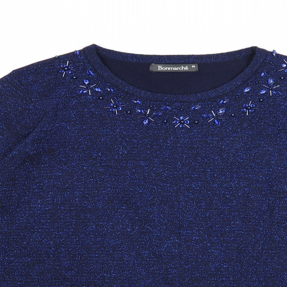 Bonmarché Womens Blue Roll Neck Acrylic Pullover Jumper Size M