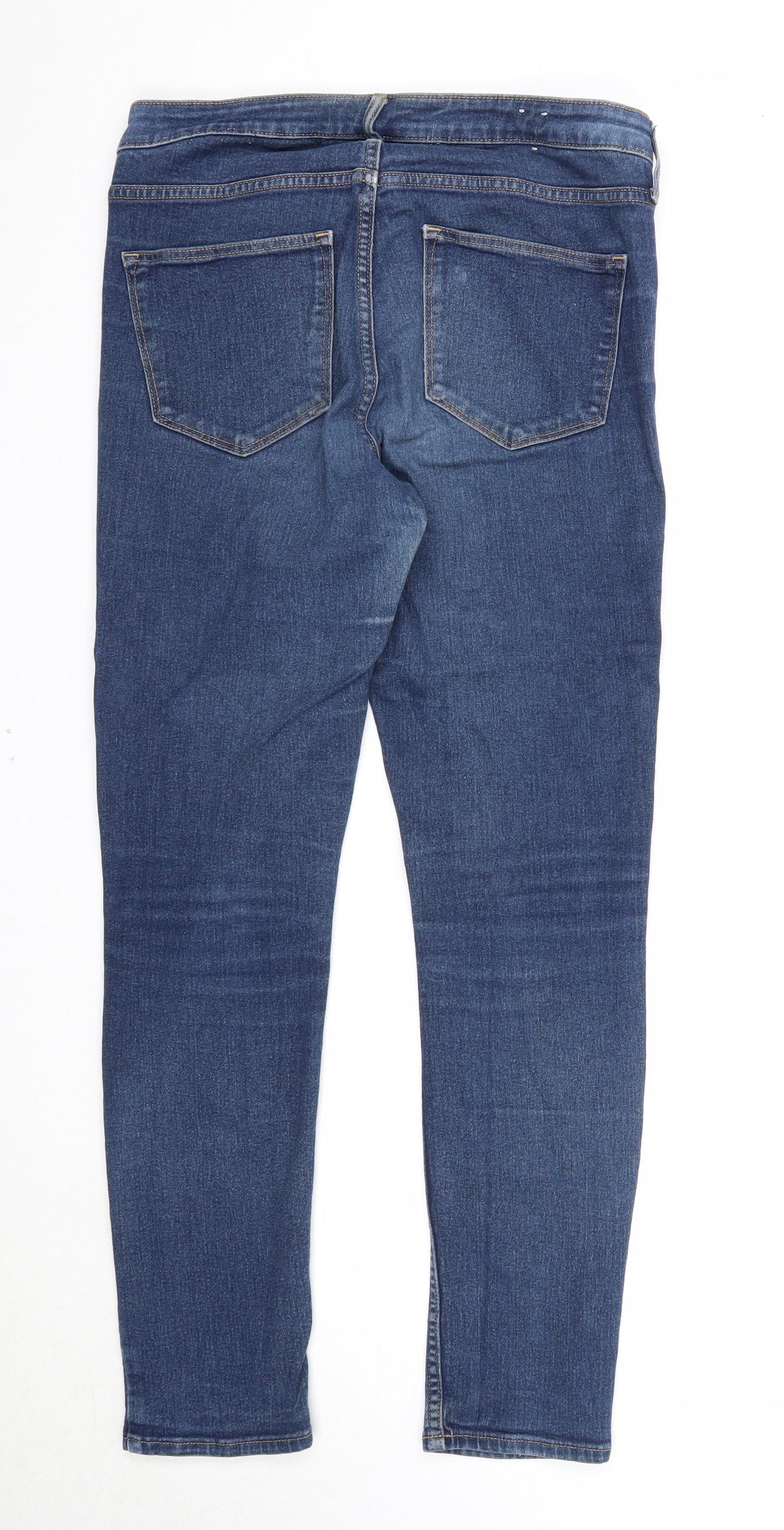 Preworn Womens Blue Cotton Straight Jeans Size 32 in Regular Zip