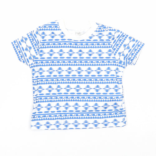 F&F Boys Blue Geometric Cotton Basic T-Shirt Size 3-6 Months Round Neck Button