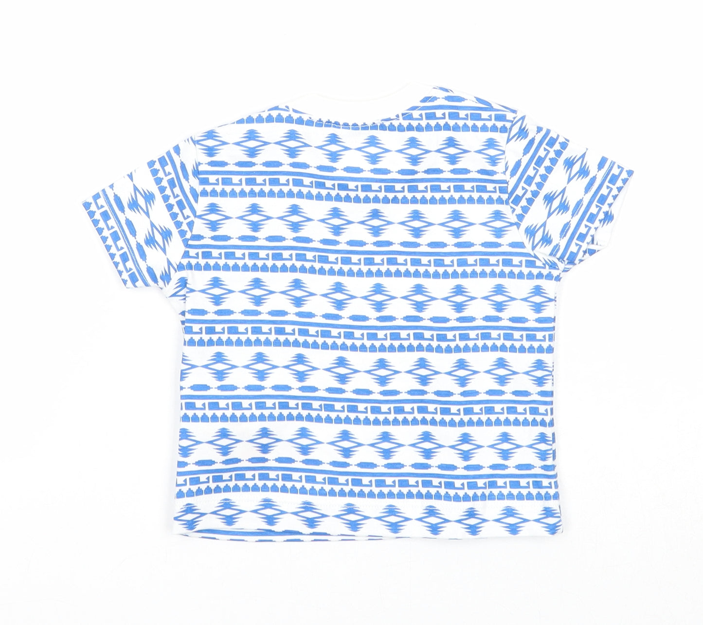 F&F Boys Blue Geometric Cotton Basic T-Shirt Size 3-6 Months Round Neck Button