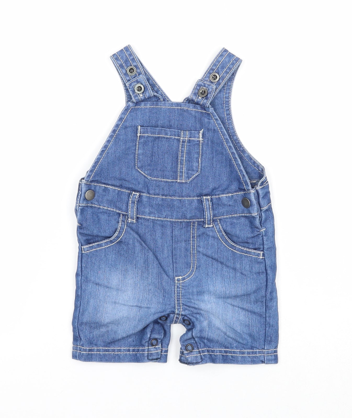 F&F Boys Blue Cotton Dungaree One-Piece Size 3-6 Months Button