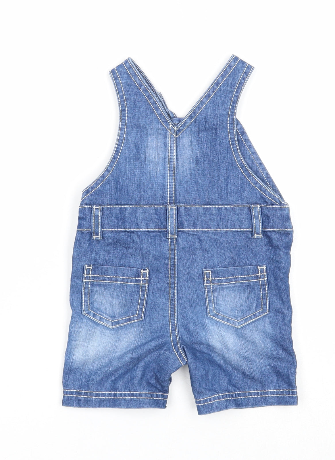 F&F Boys Blue Cotton Dungaree One-Piece Size 3-6 Months Button