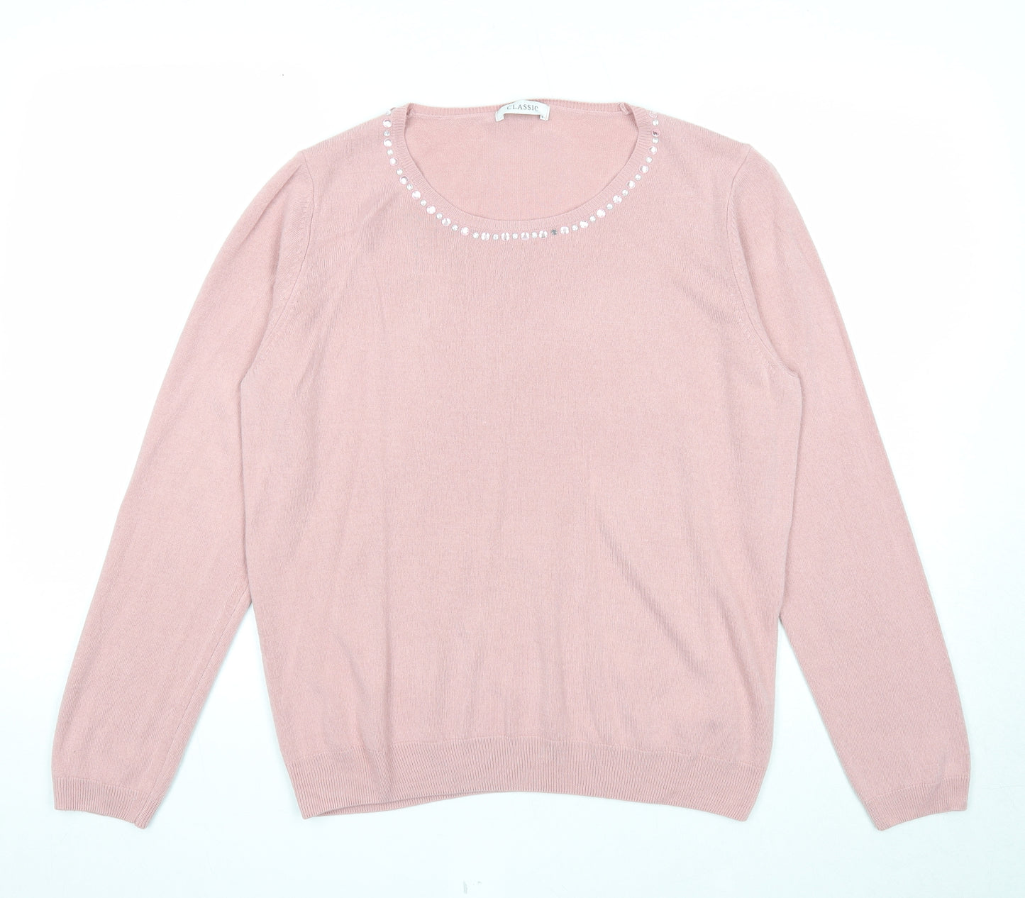 Marks and Spencer Womens Pink Boat Neck Acrylic Pullover Jumper Size 16 - Embellished Neckline