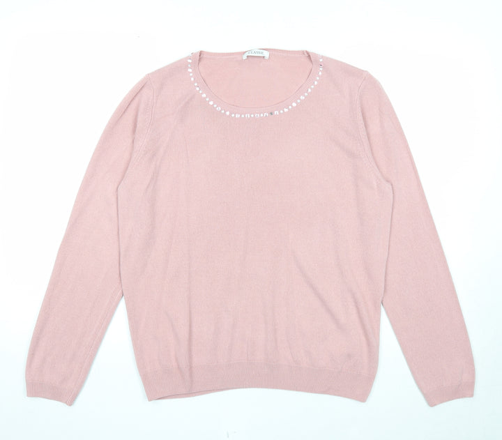 Marks and Spencer Womens Pink Boat Neck Acrylic Pullover Jumper Size 16 - Embellished Neckline
