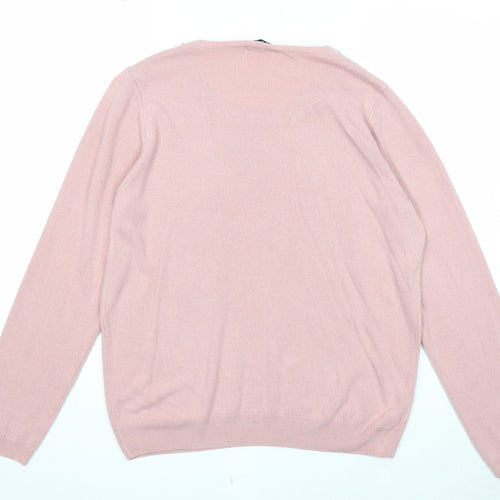 Marks and Spencer Womens Pink Boat Neck Acrylic Pullover Jumper Size 16 - Embellished Neckline