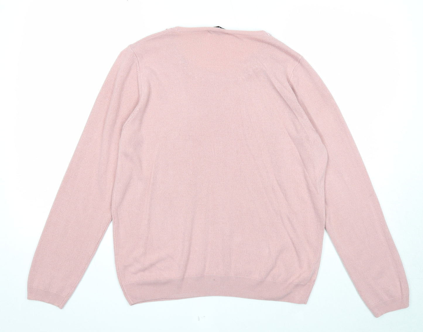 Marks and Spencer Womens Pink Boat Neck Acrylic Pullover Jumper Size 16 - Embellished Neckline