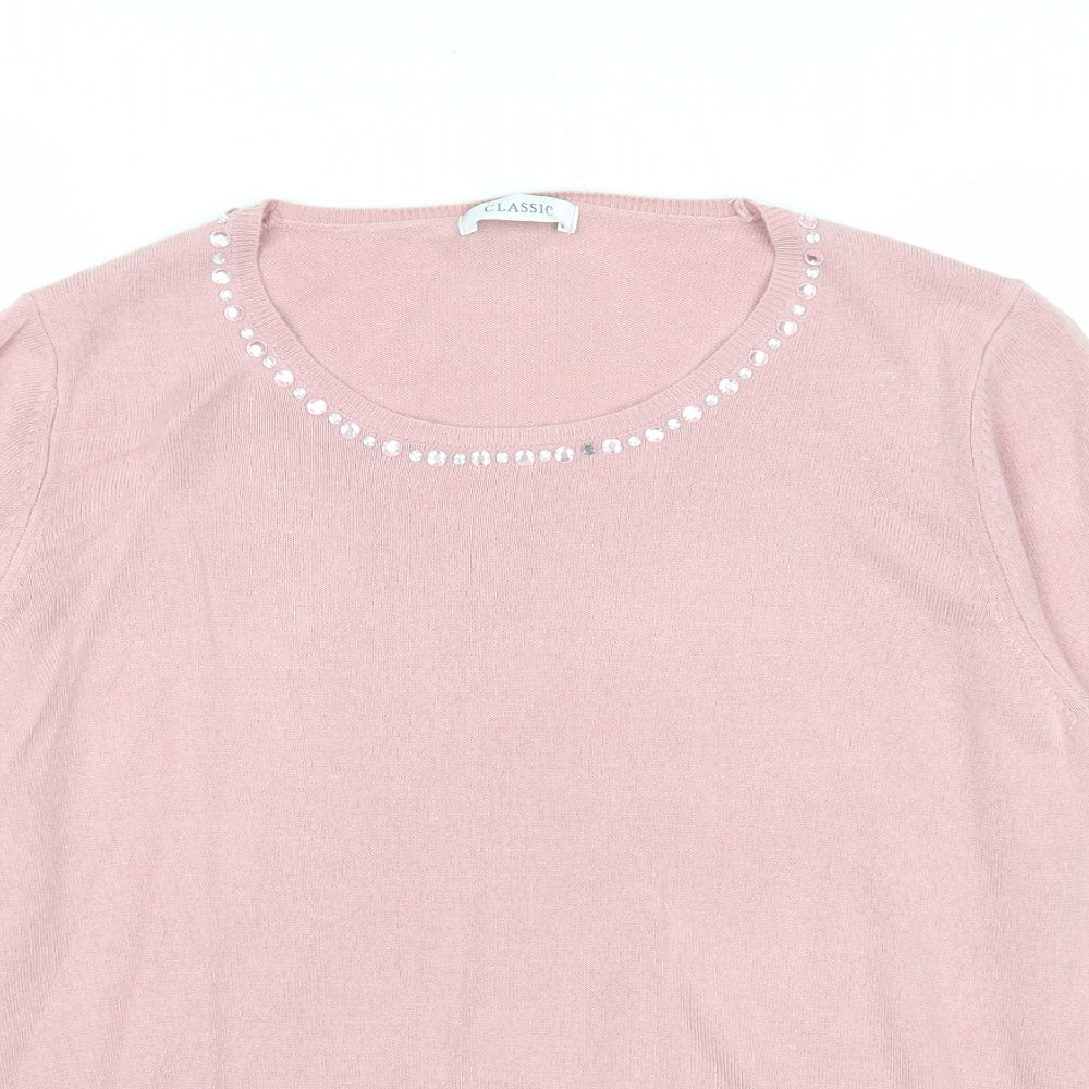 Marks and Spencer Womens Pink Boat Neck Acrylic Pullover Jumper Size 16 - Embellished Neckline