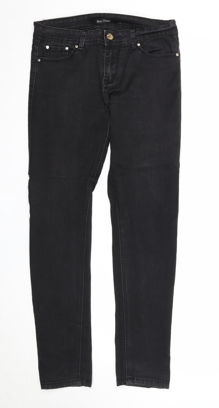 Miss Tinisi Womens Black Cotton Straight Jeans Size 12 Regular Zip