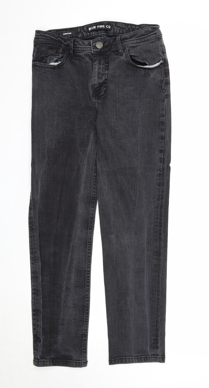 Blue fire Womens Black Cotton Straight Jeans Size 12 Regular Zip