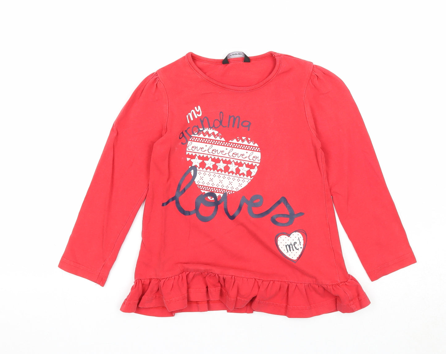 George Girls Red Cotton Basic T-Shirt Size 3-4 Years Round Neck Pullover - My Grandma Loves Me!