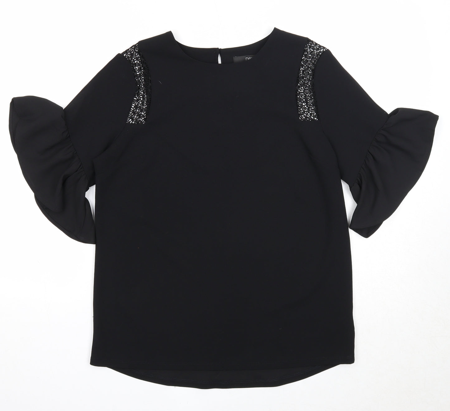 NEXT Womens Black Polyester Basic Blouse Size 8 Boat Neck - Crocheted Lace Detail