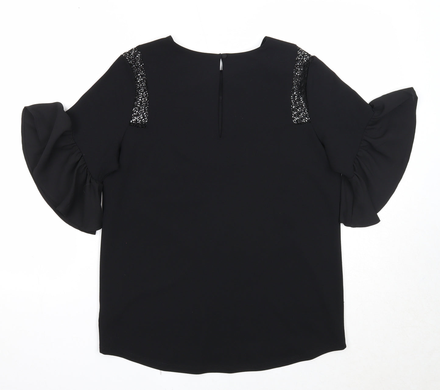 NEXT Womens Black Polyester Basic Blouse Size 8 Boat Neck - Crocheted Lace Detail