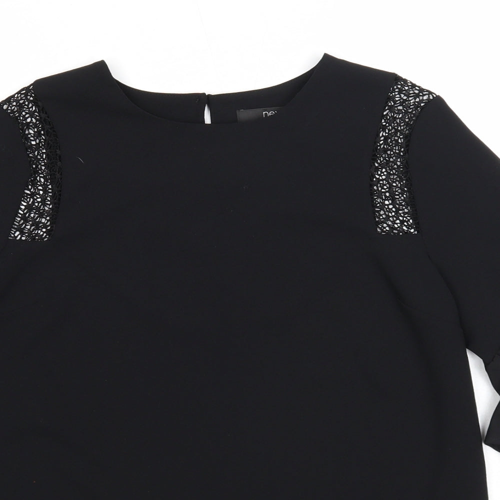 NEXT Womens Black Polyester Basic Blouse Size 8 Boat Neck - Crocheted Lace Detail