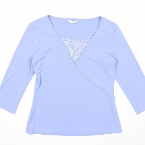 Berkertex Womens Blue Polyester Basic Blouse Size 12 Scoop Neck - Lace Detail
