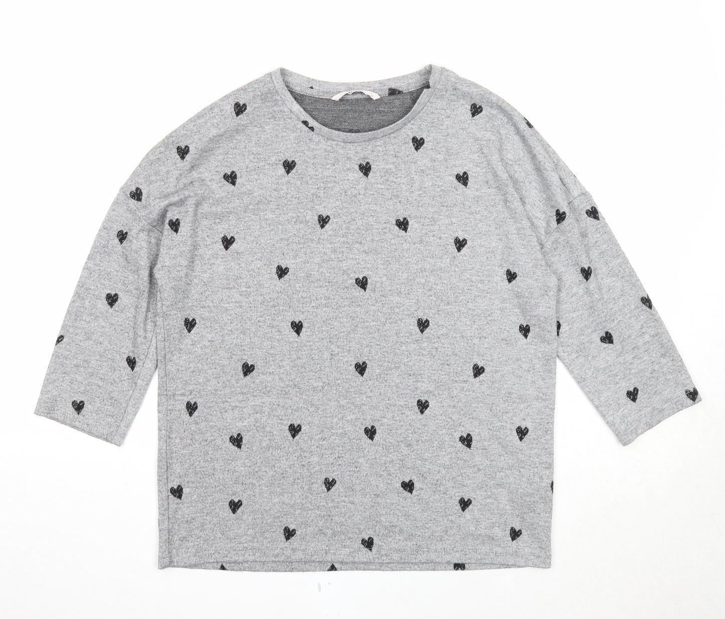 TU Womens Grey Boat Neck Geometric Polyester Pullover Jumper Size 12 - Heart Pattern