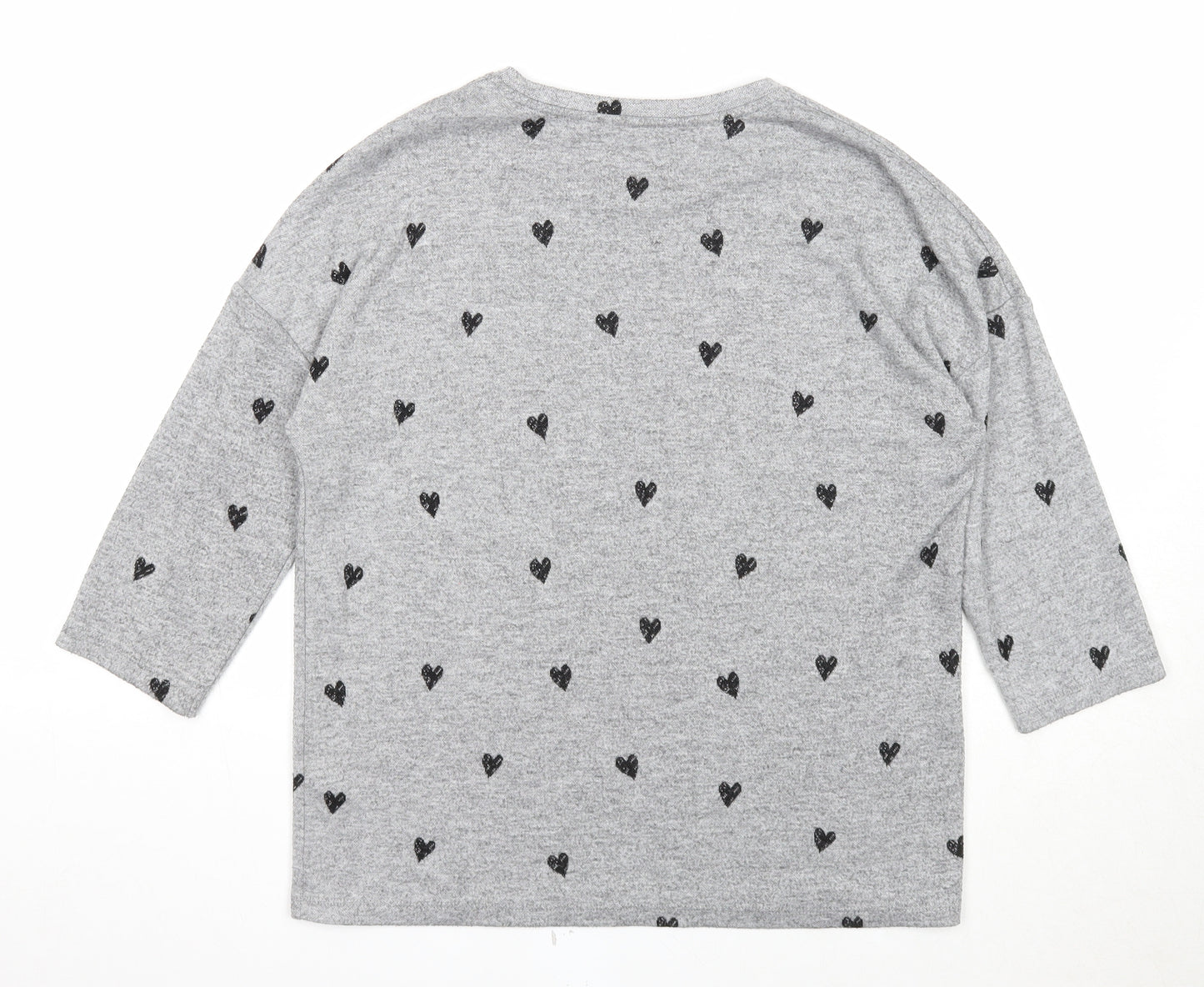 TU Womens Grey Boat Neck Geometric Polyester Pullover Jumper Size 12 - Heart Pattern