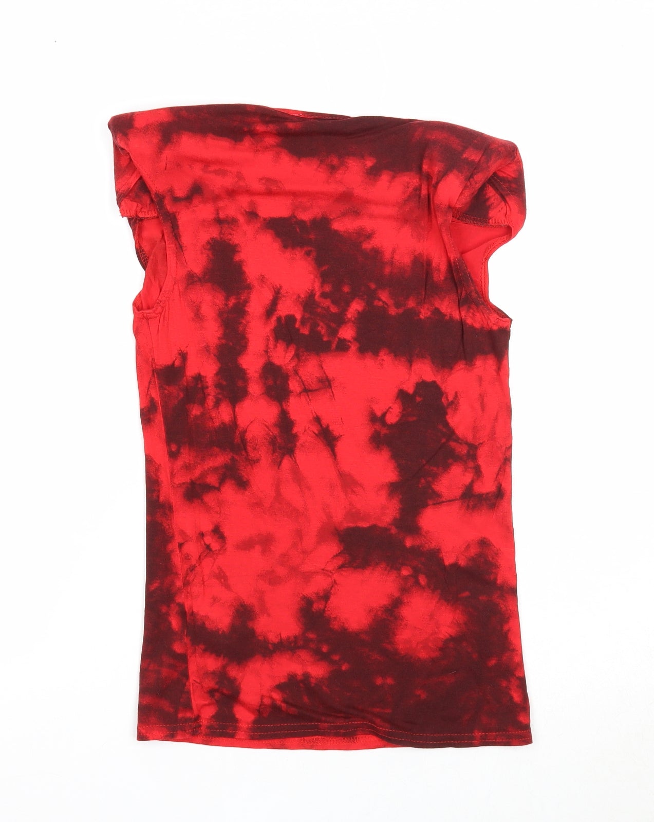 New Look Womens Red Geometric Viscose Basic T-Shirt Size 8 Round Neck - Tie Dye