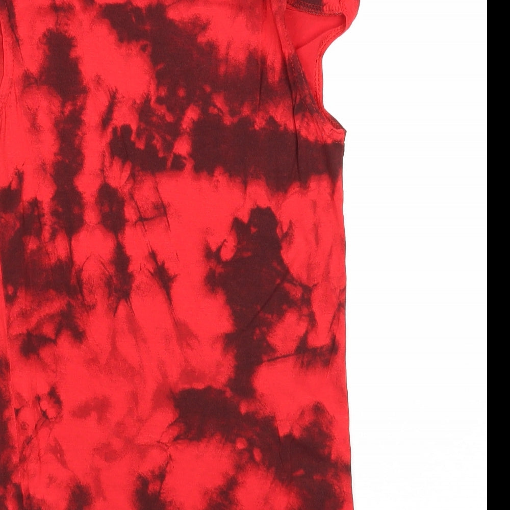 New Look Womens Red Geometric Viscose Basic T-Shirt Size 8 Round Neck - Tie Dye