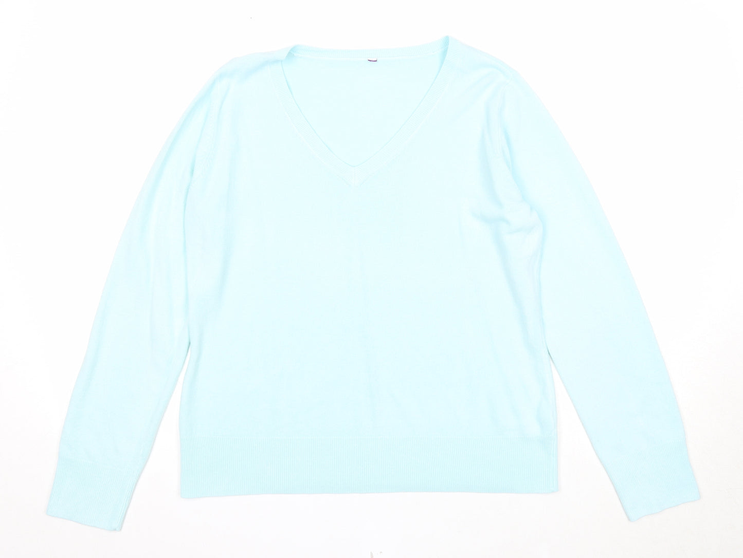 BHS Womens Blue V-Neck Acrylic Pullover Jumper Size 16