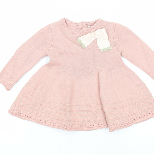 Catherine Malandrino Girls Pink Cotton A-Line Size 3-6 Months Round Neck Button
