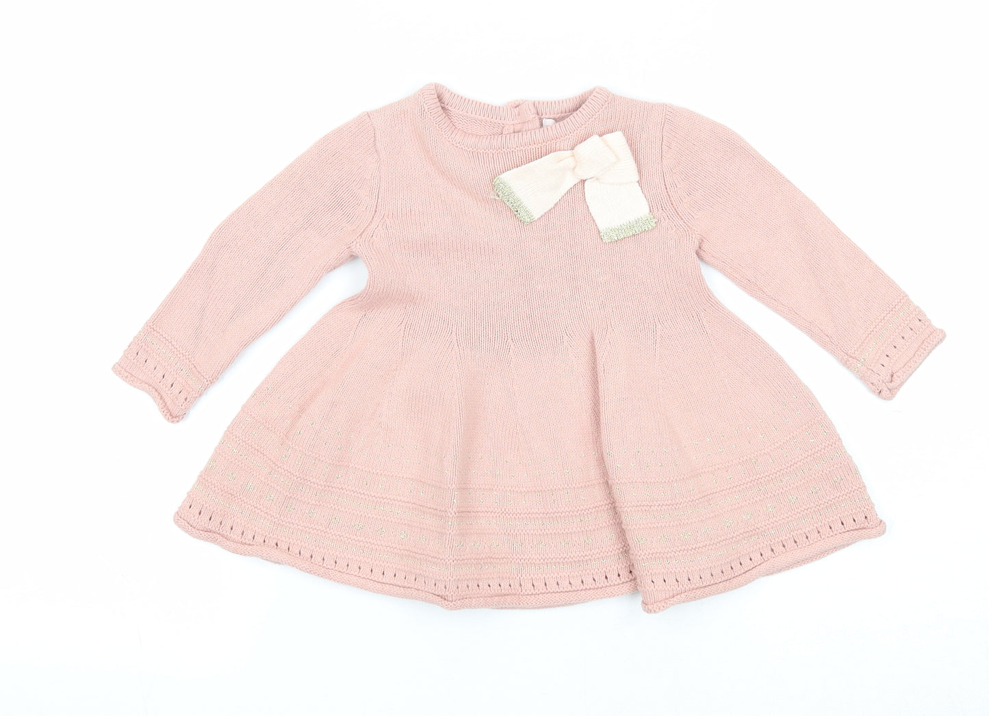 Catherine Malandrino Girls Pink Cotton A-Line Size 3-6 Months Round Neck Button