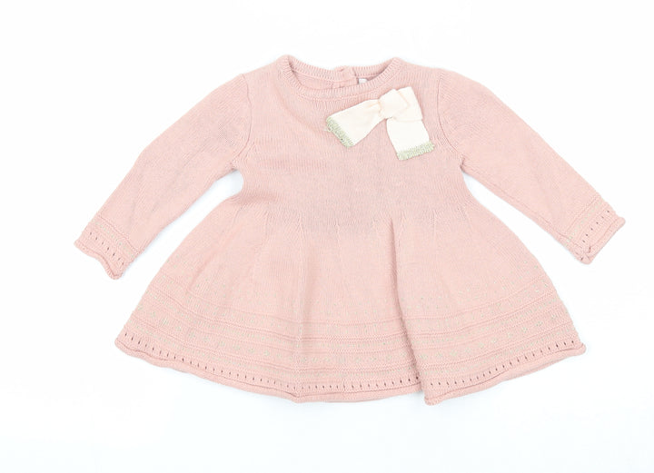 Catherine Malandrino Girls Pink Cotton A-Line Size 3-6 Months Round Neck Button