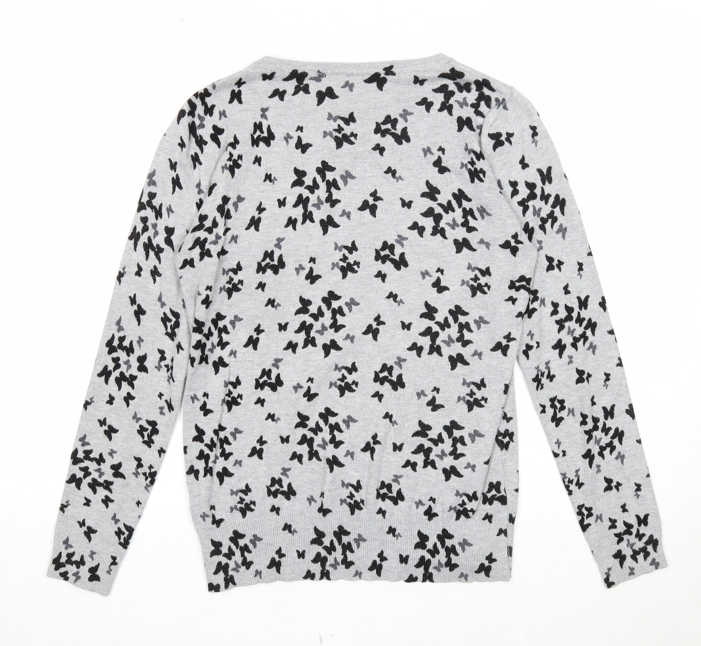 M&Co Womens Grey Boat Neck Geometric Viscose Pullover Jumper Size 12 - Butterfly Pattern