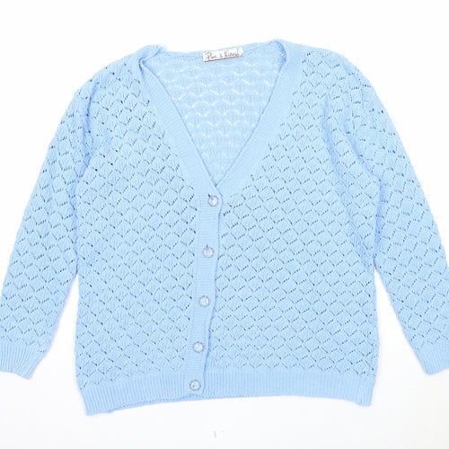 Pure and Natural Womens Blue V-Neck Acrylic Cardigan Jumper Size M