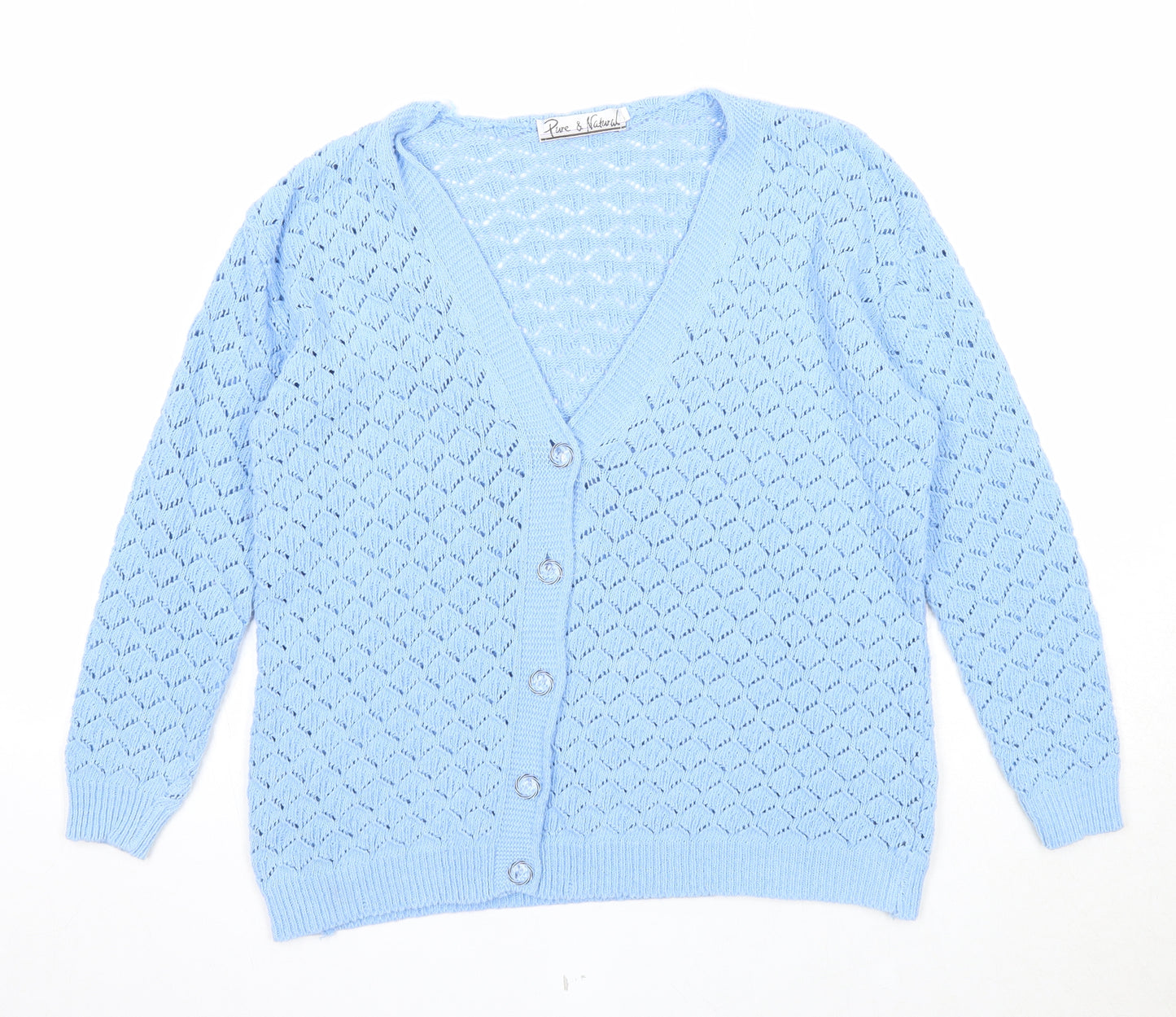 Pure and Natural Womens Blue V-Neck Acrylic Cardigan Jumper Size M
