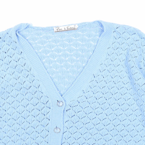 Pure and Natural Womens Blue V-Neck Acrylic Cardigan Jumper Size M