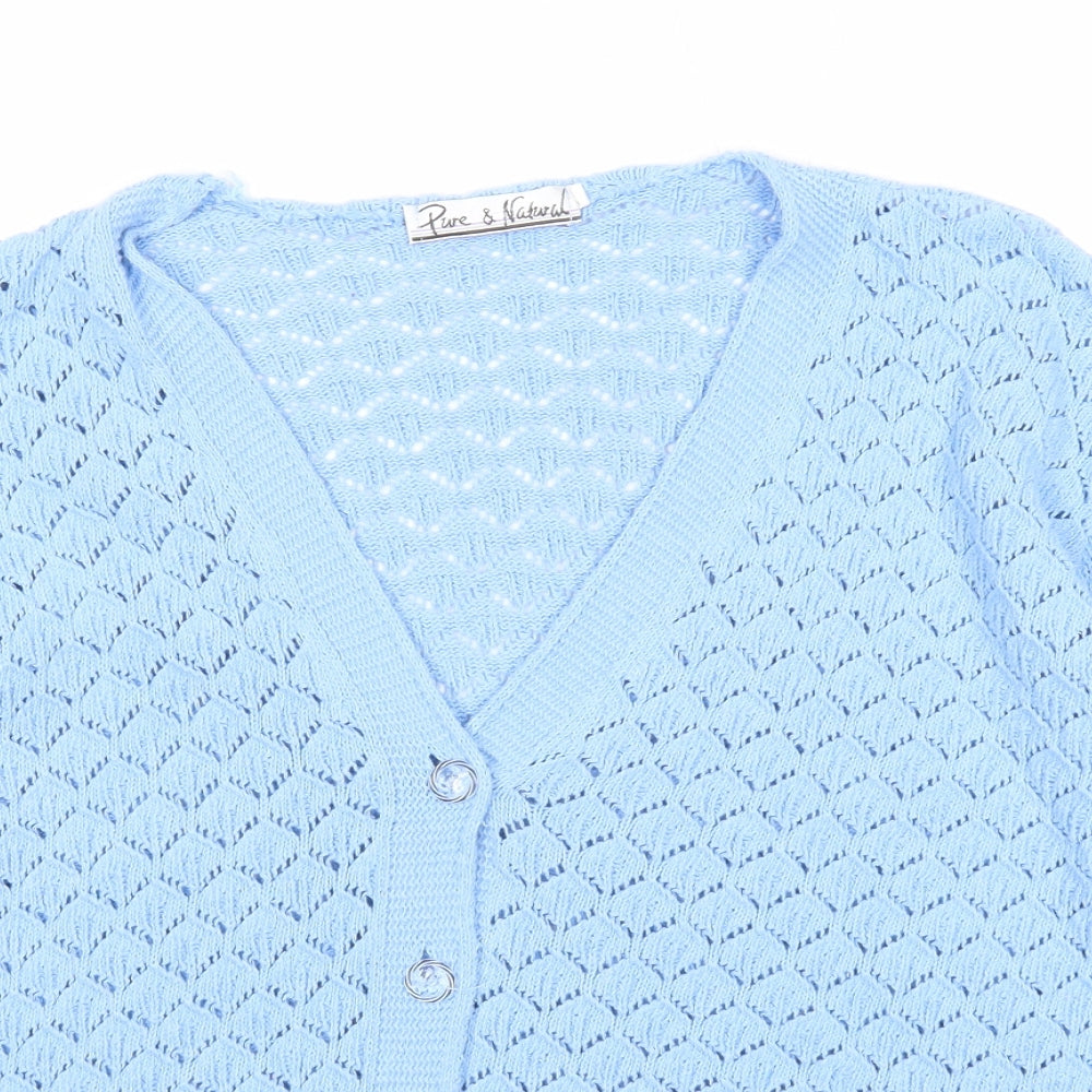 Pure and Natural Womens Blue V-Neck Acrylic Cardigan Jumper Size M