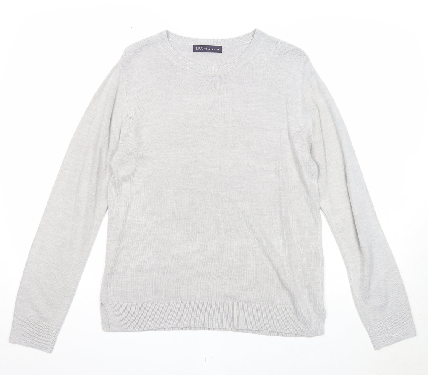 Marks and Spencer Womens Grey Boat Neck Acrylic Pullover Jumper Size 14