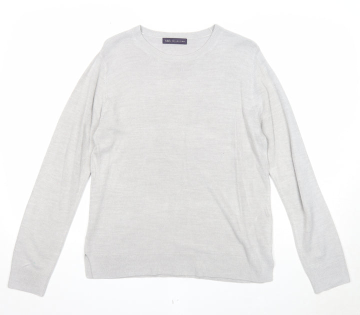 Marks and Spencer Womens Grey Boat Neck Acrylic Pullover Jumper Size 14