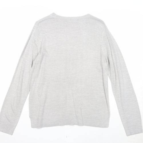 Marks and Spencer Womens Grey Boat Neck Acrylic Pullover Jumper Size 14