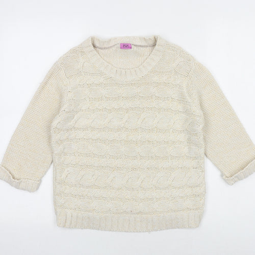 F&F Girls Beige Round Neck Acetate Pullover Jumper Size 11-12 Years Pullover