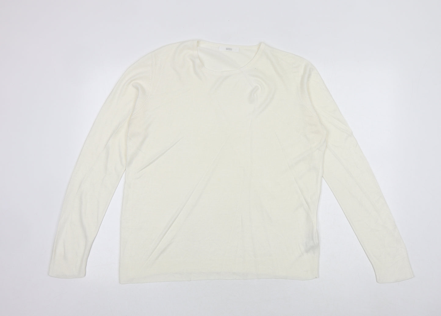 Marks and Spencer Womens Ivory Round Neck Acrylic Pullover Jumper Size 12