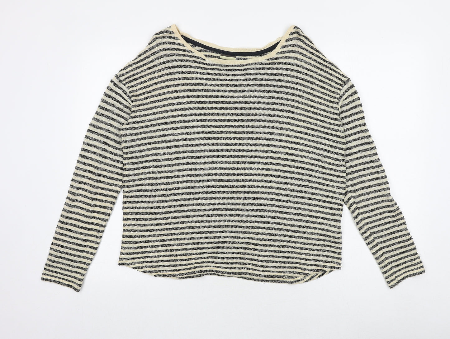 NEXT Womens Beige Striped Viscose Basic T-Shirt Size 14 Boat Neck