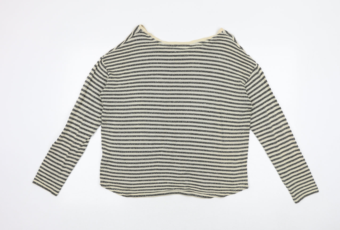 NEXT Womens Beige Striped Viscose Basic T-Shirt Size 14 Boat Neck