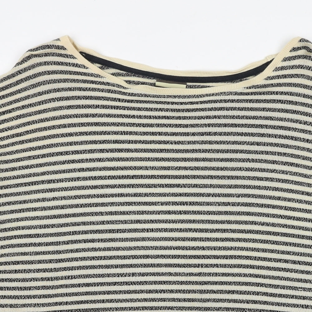 NEXT Womens Beige Striped Viscose Basic T-Shirt Size 14 Boat Neck