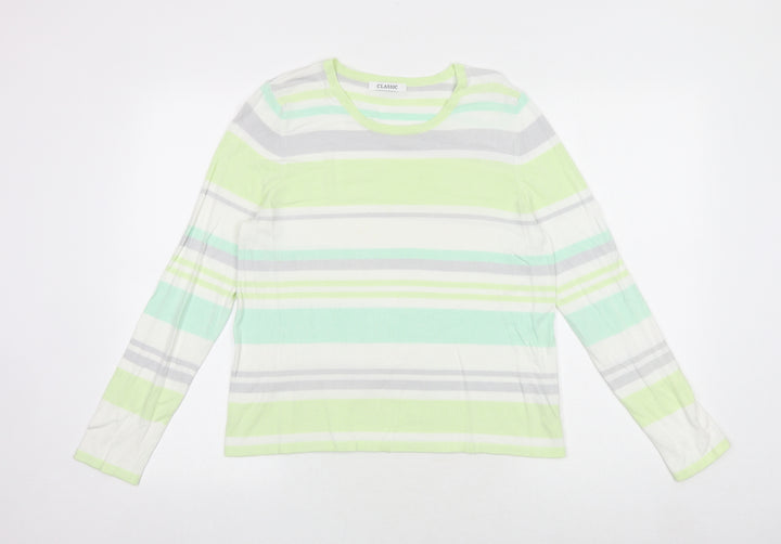 Marks and Spencer Womens Green Round Neck Striped Viscose Pullover Jumper Size 14