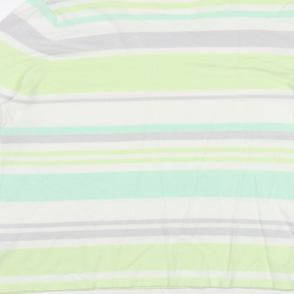 Marks and Spencer Womens Green Round Neck Striped Viscose Pullover Jumper Size 14