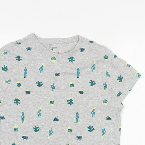 Primark Womens Grey Geometric Cotton Basic T-Shirt Size 10 Round Neck - Cactus Print