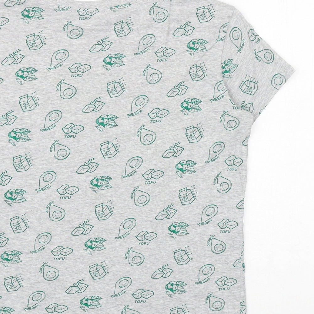 Primark Womens Grey Geometric Cotton Basic T-Shirt Size 10 Round Neck - Avocado Print