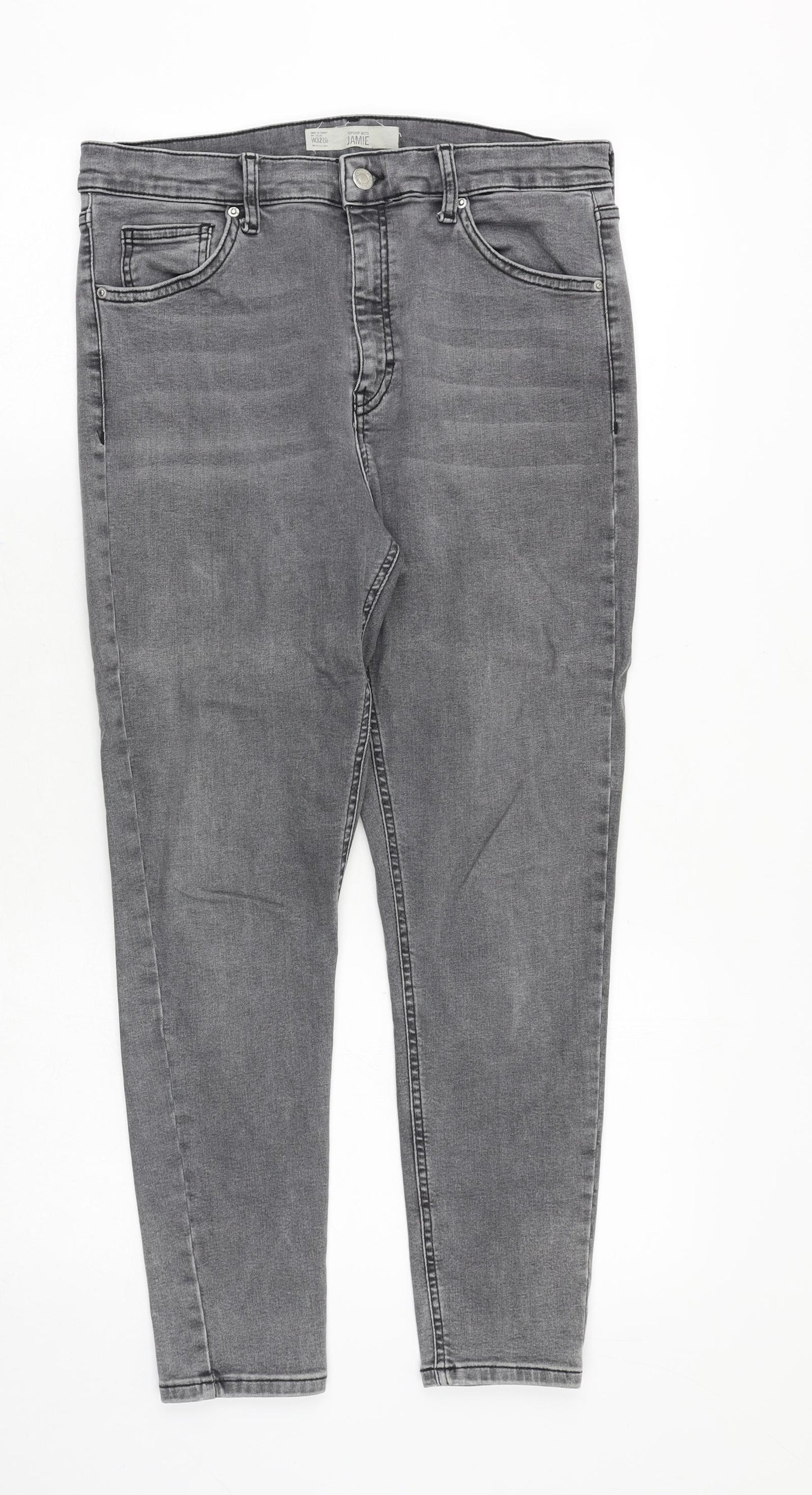Topshop Womens Grey Cotton Skinny Jeans Size 32 in Regular Zip