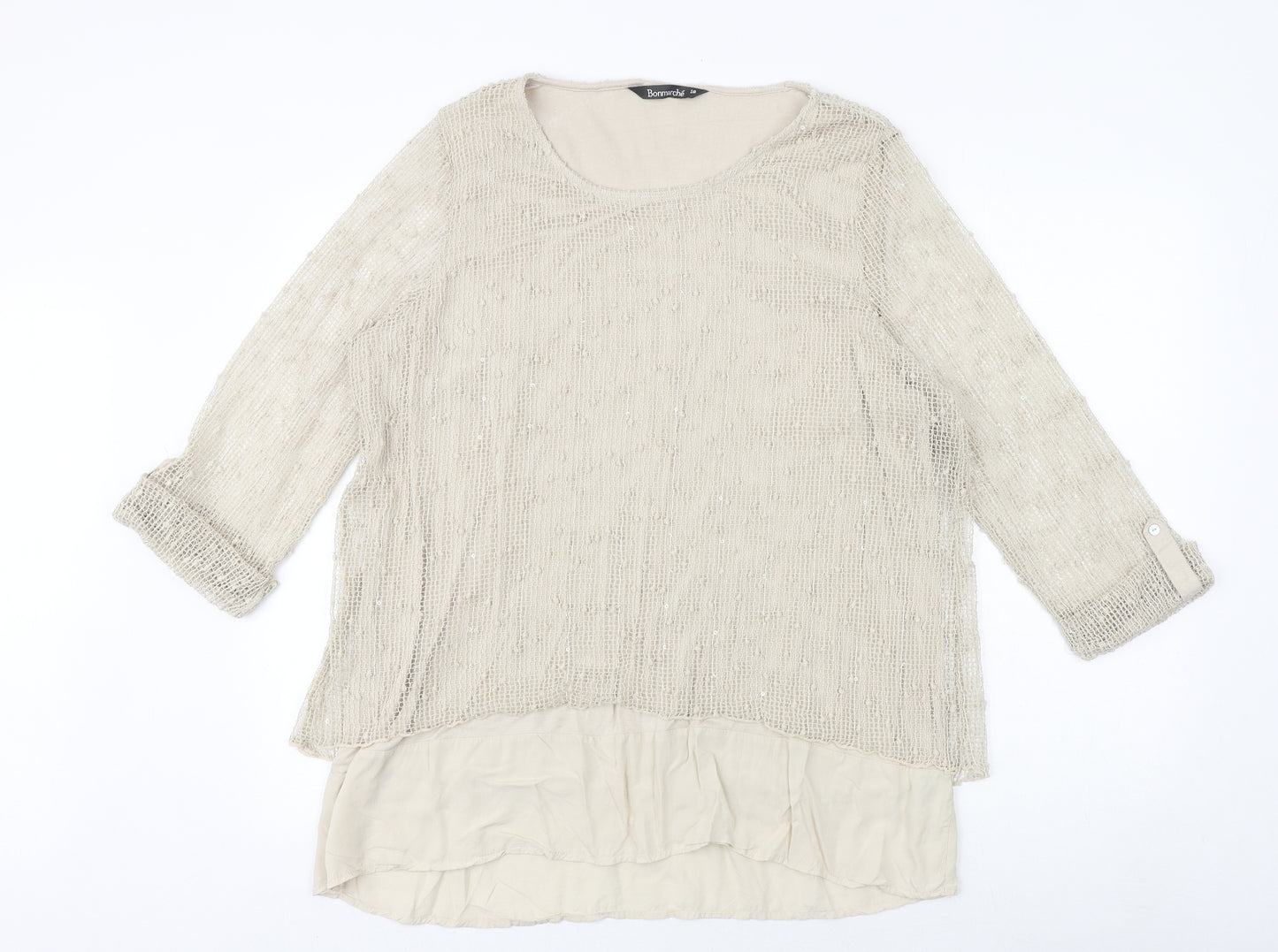 Bonmarché Womens Beige Polyester Basic Blouse Size 18 Boat Neck - Layered Textured