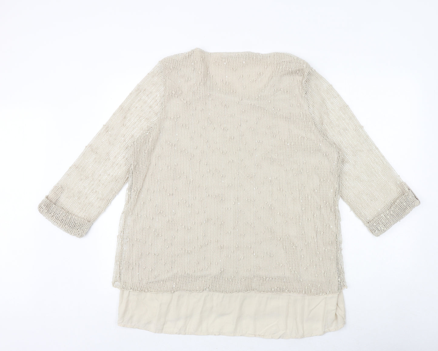 Bonmarché Womens Beige Polyester Basic Blouse Size 18 Boat Neck - Layered Textured